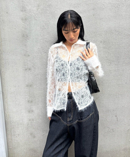 花卉蕾絲針織襯衫