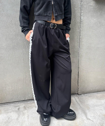 【WHO'S WHO gallery】側邊蕾絲拼接長褲