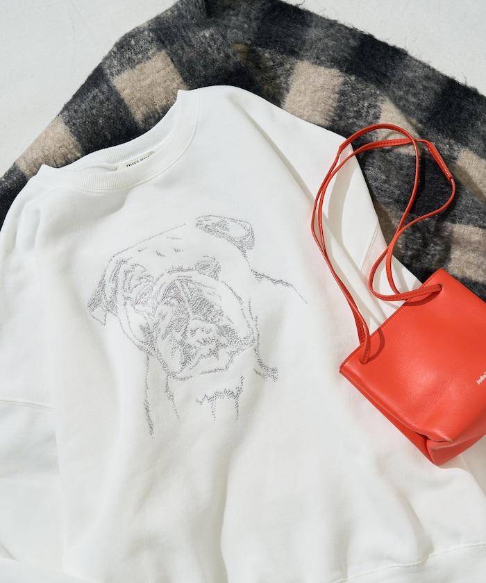 鬥牛犬亮片刺繡加絨寬鬆衛衣