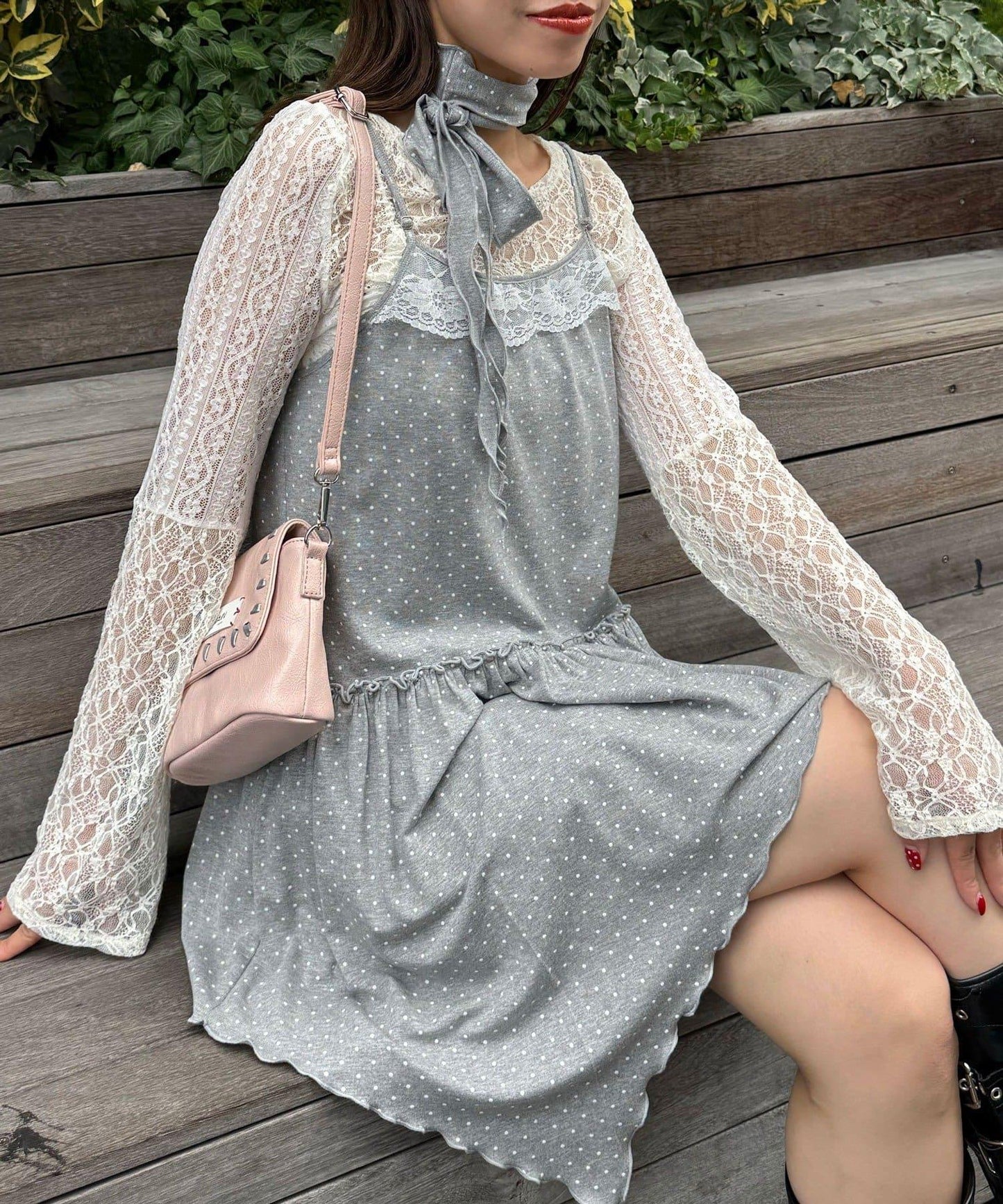 【Ciaopanic】項圈套裝波點不對稱吊帶連衣裙