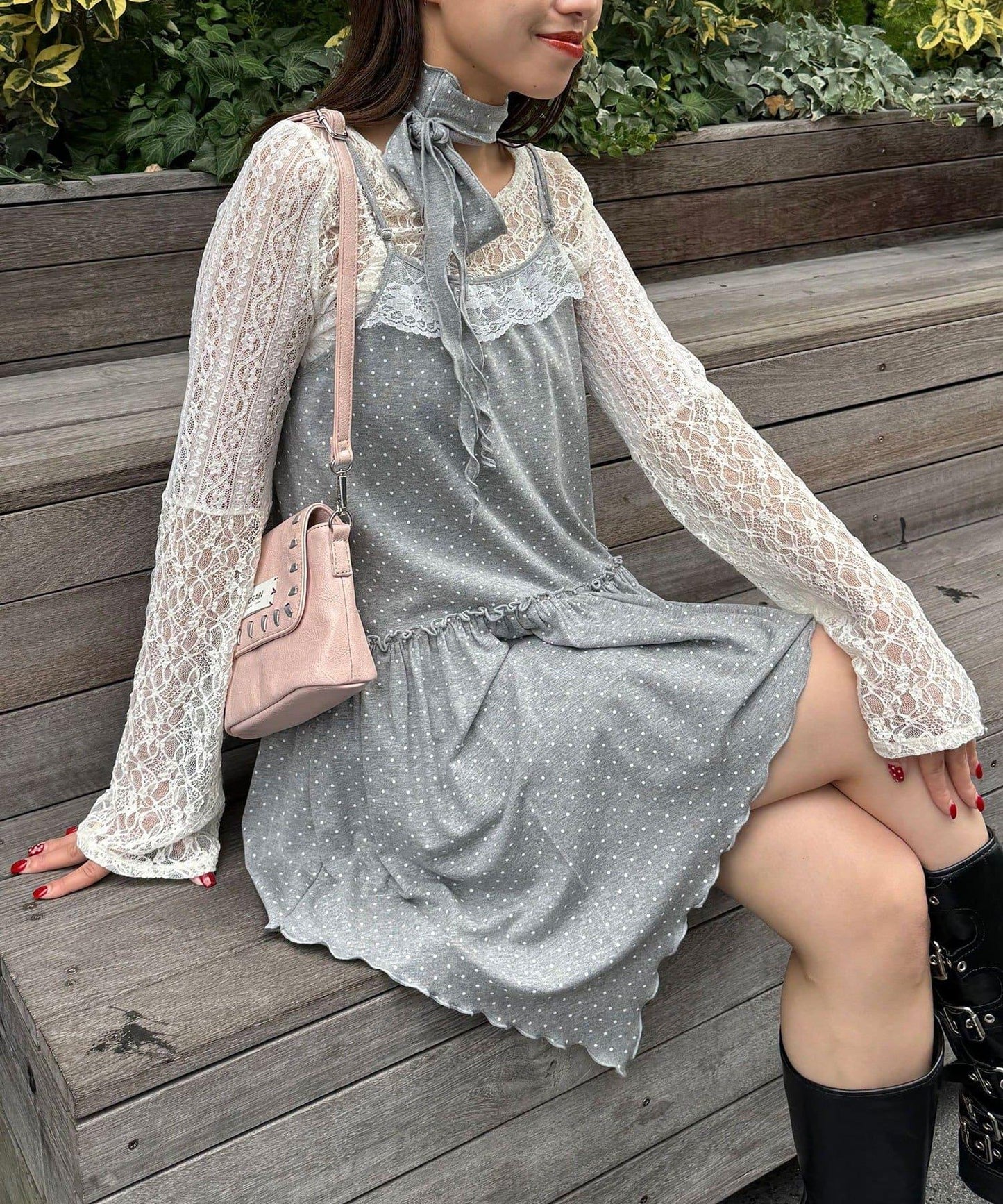 【Ciaopanic】項圈套裝波點不對稱吊帶連衣裙