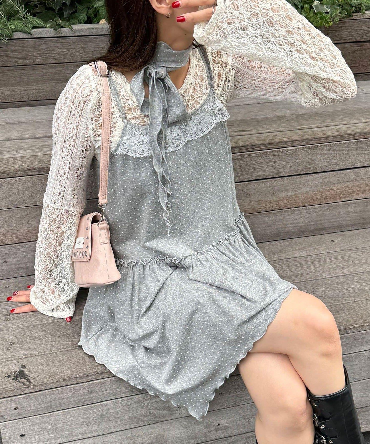 【Ciaopanic】項圈套裝波點不對稱吊帶連衣裙