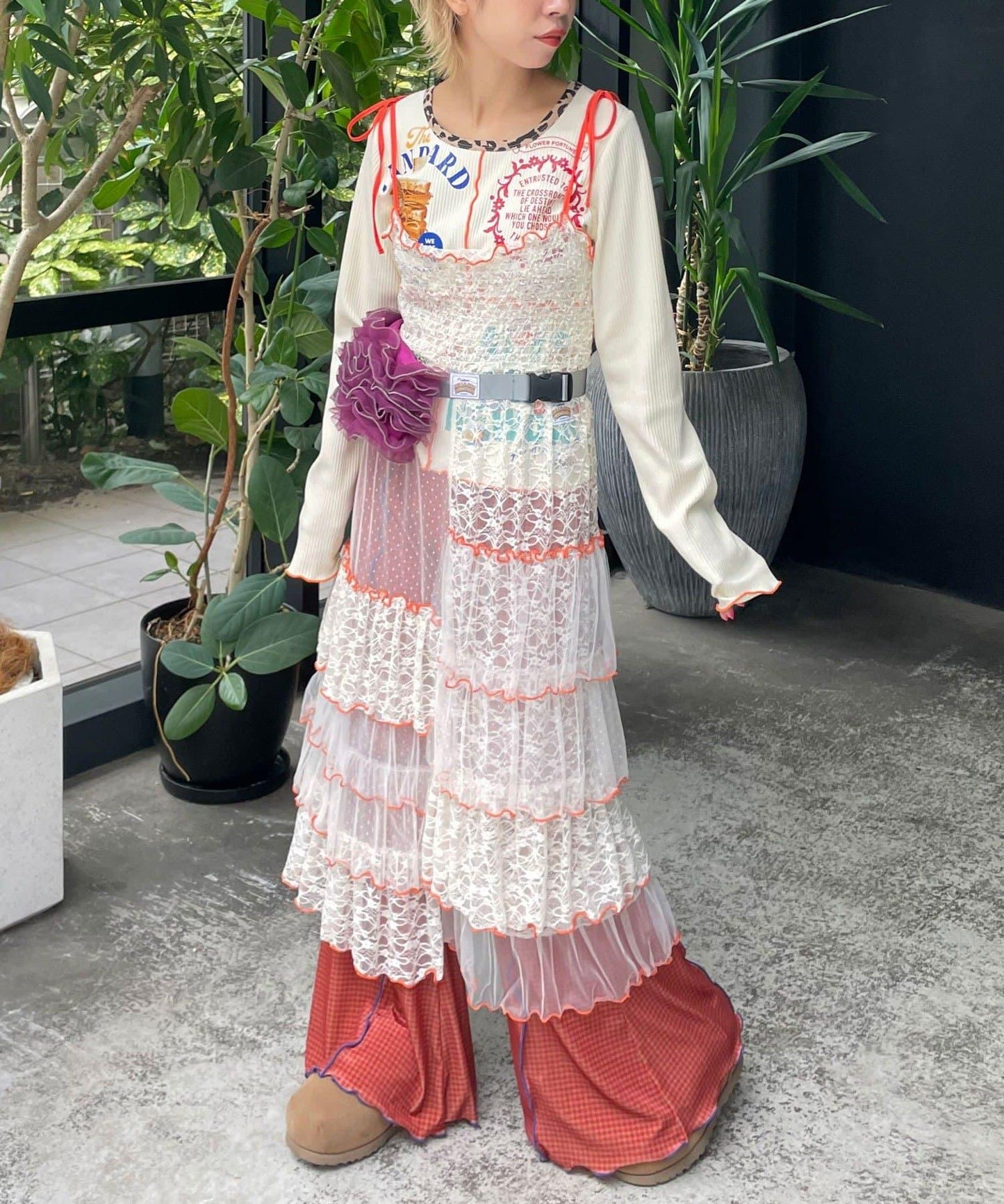 【HELLO.SANFRANCISCO/ハローサンフランシスコ】2WAY蕾絲拼接層疊半身裙