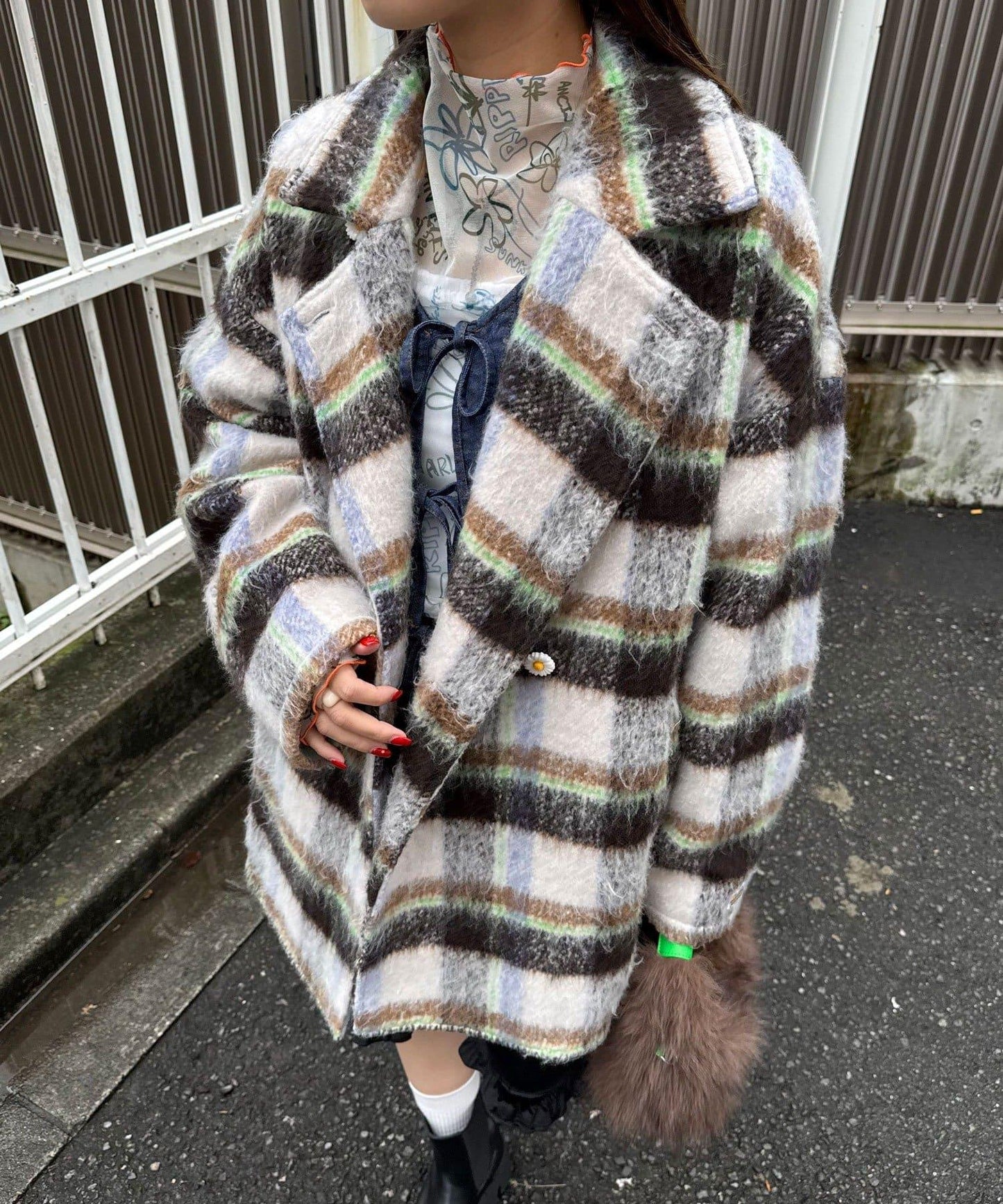 【HELLO.SANFRANCISCO/ハローサンフランシスコ】格紋長毛呢大衣