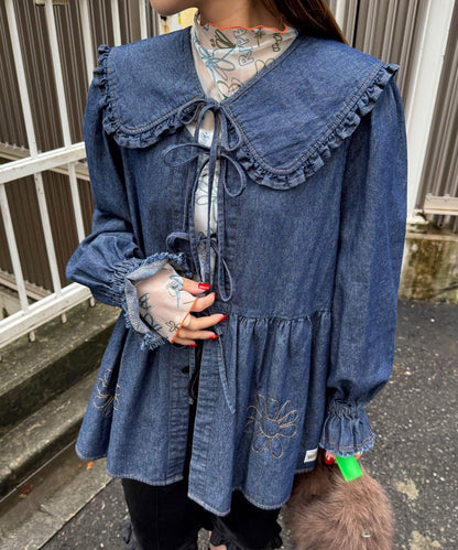 【HELLO.SANFRANCISCO/ハローサンフランシスコ】帶領雛菊刺繡牛仔襯衫