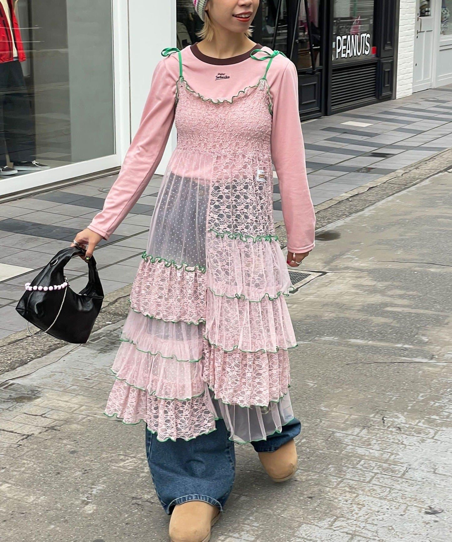 【HELLO.SANFRANCISCO/ハローサンフランシスコ】2WAY蕾絲拼接層疊半身裙