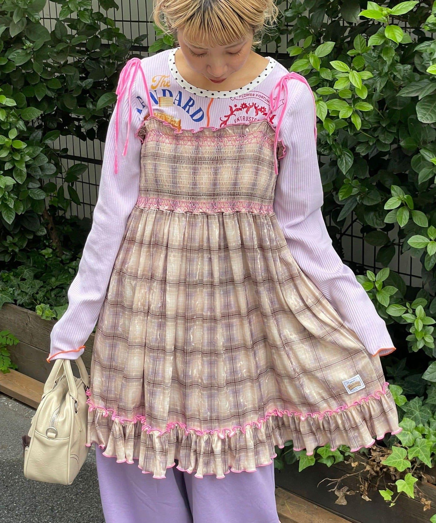 【HELLO.SANFRANCISCO/ハローサンフランシスコ】格紋天鵝絨抽褶長款上衣