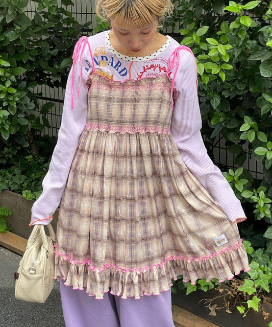 【HELLO.SANFRANCISCO/ハローサンフランシスコ】格紋天鵝絨抽褶長款上衣