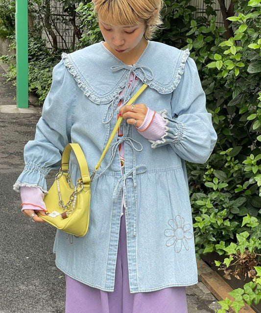 【HELLO.SANFRANCISCO/ハローサンフランシスコ】帶領雛菊刺繡牛仔襯衫