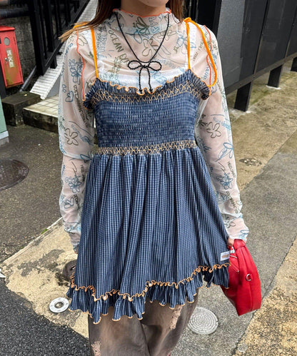 【HELLO.SANFRANCISCO/ハローサンフランシスコ】格紋天鵝絨抽褶長款上衣