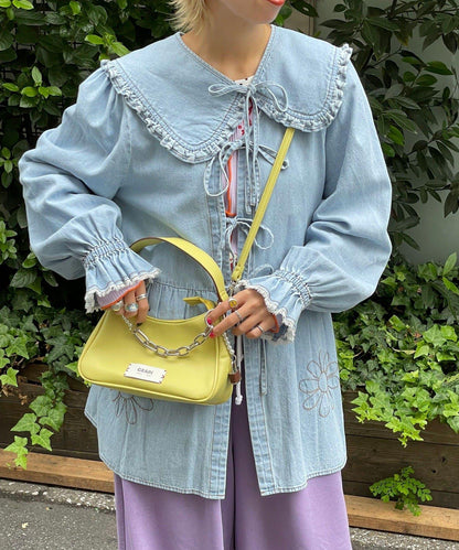 【HELLO.SANFRANCISCO/ハローサンフランシスコ】帶領雛菊刺繡牛仔襯衫