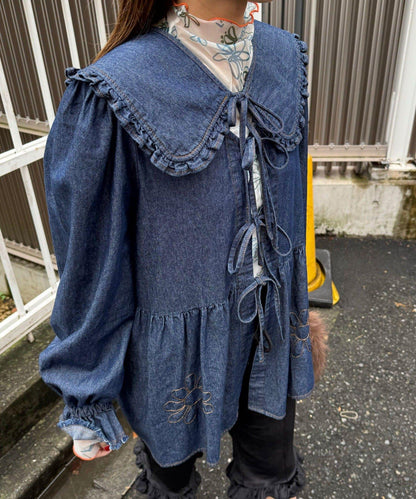 【HELLO.SANFRANCISCO/ハローサンフランシスコ】帶領雛菊刺繡牛仔襯衫