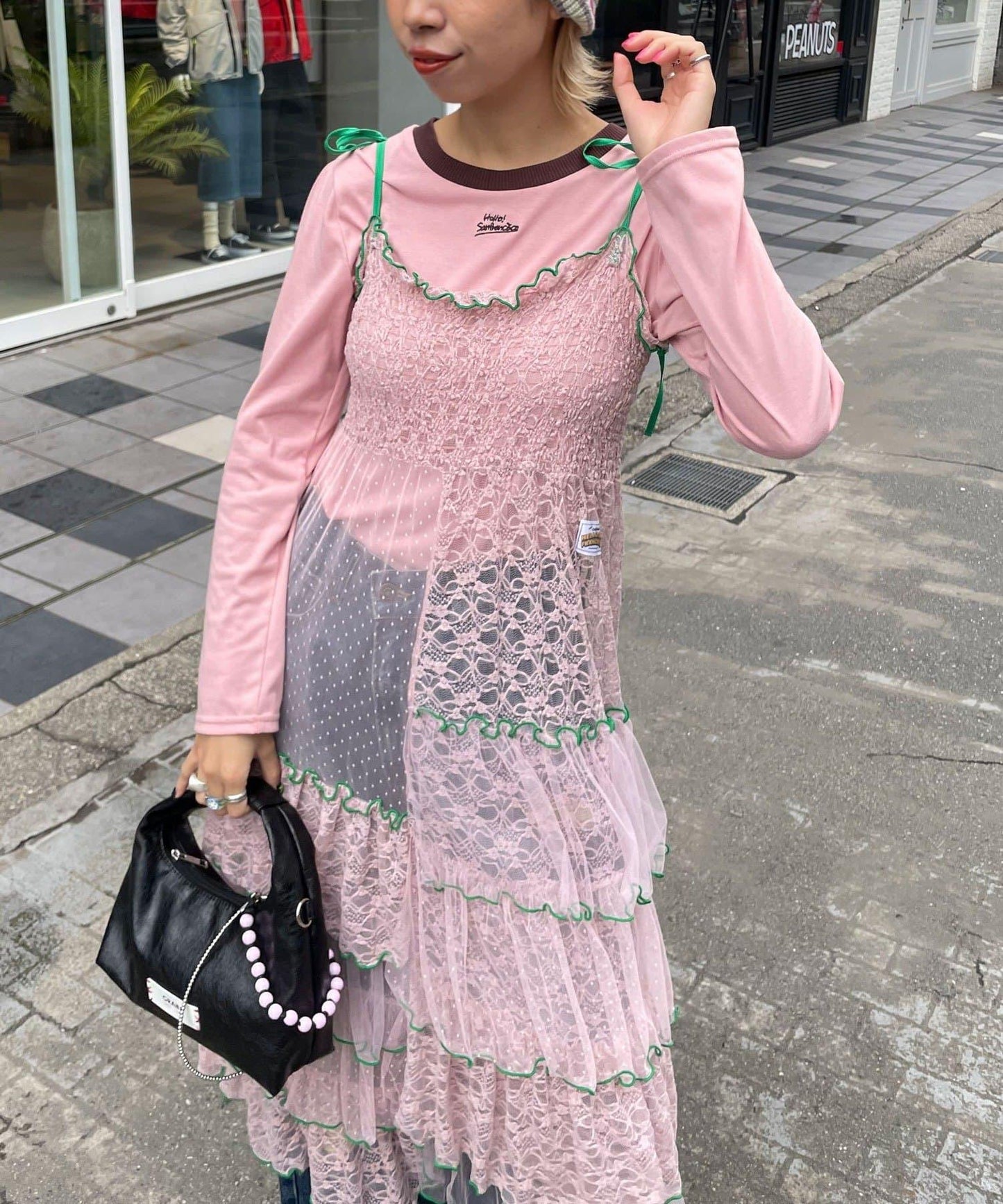 【HELLO.SANFRANCISCO/ハローサンフランシスコ】2WAY蕾絲拼接層疊半身裙