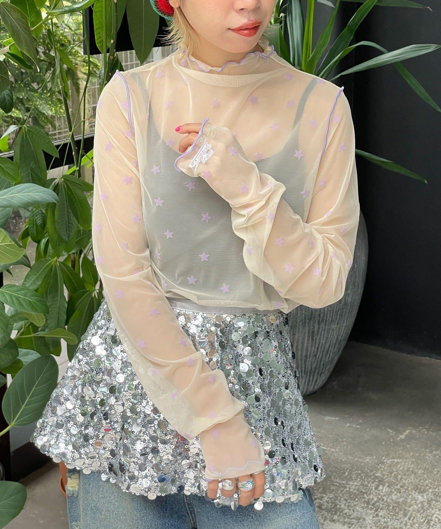 【HELLO.SANFRANCISCO/ハローサンフランシスコ】植絨星星圖案透視上衣