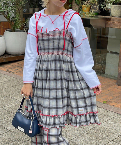 【HELLO.SANFRANCISCO/ハローサンフランシスコ】格紋天鵝絨抽褶長款上衣