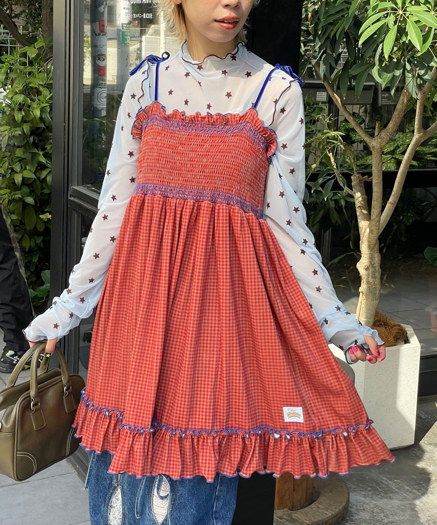 【HELLO.SANFRANCISCO/ハローサンフランシスコ】格紋天鵝絨抽褶長款上衣