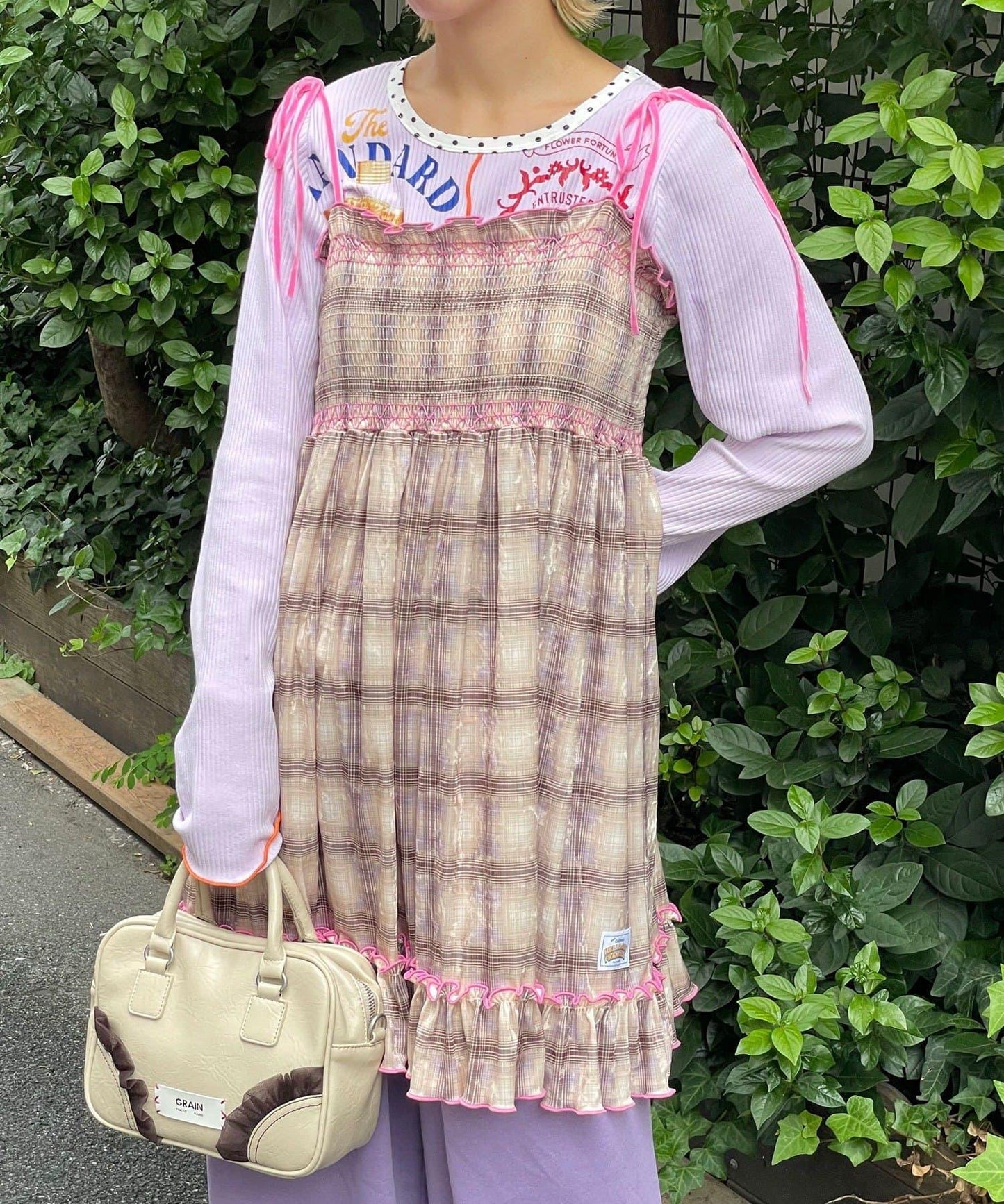 【HELLO.SANFRANCISCO/ハローサンフランシスコ】格紋天鵝絨抽褶長款上衣