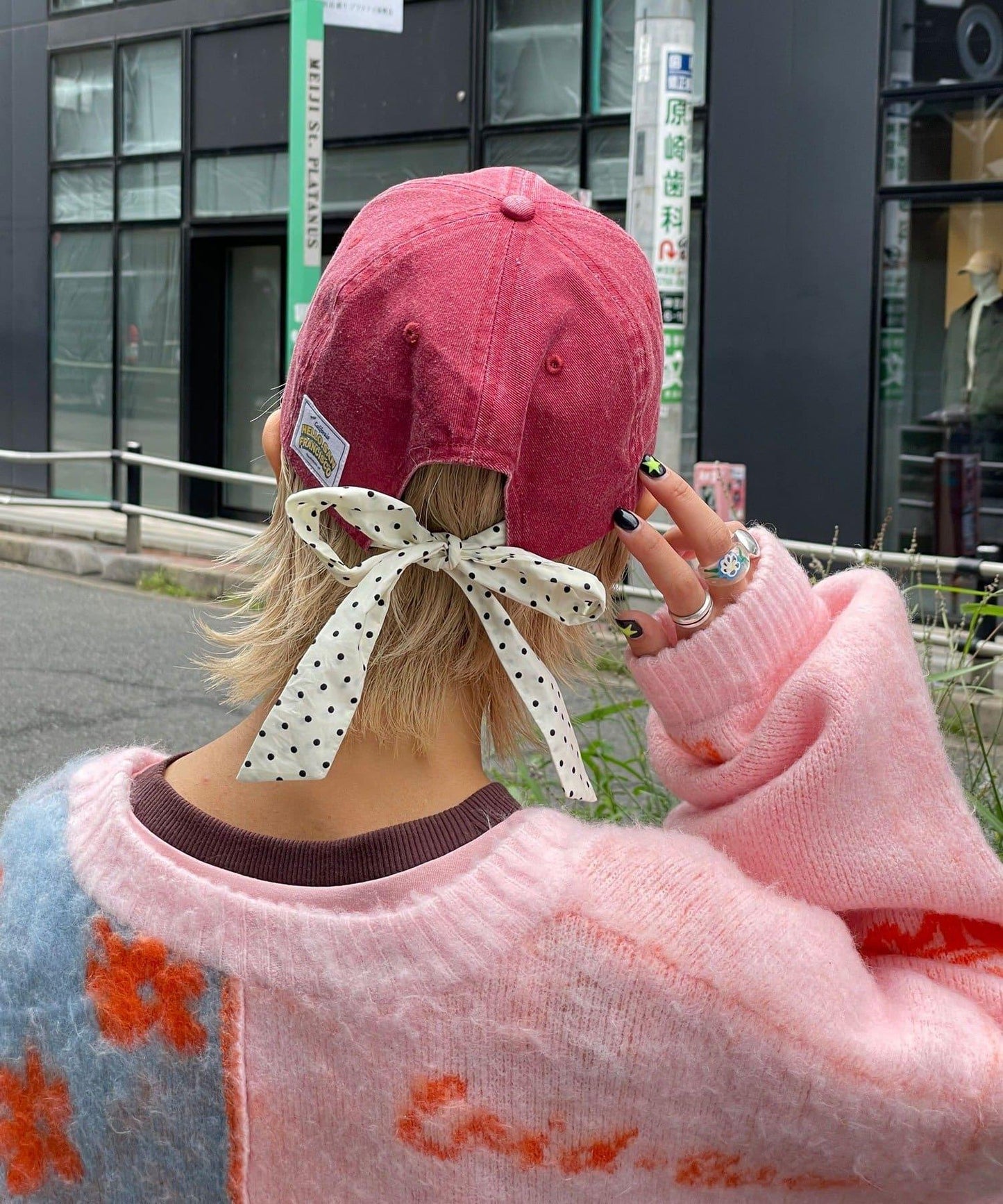 【HELLO.SANFRANCISCO/ハローサンフランシスコ】字母標語刺繡蝴蝶結棒球帽