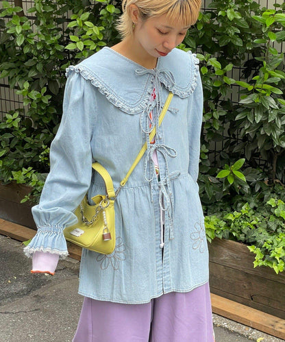 【HELLO.SANFRANCISCO/ハローサンフランシスコ】帶領雛菊刺繡牛仔襯衫