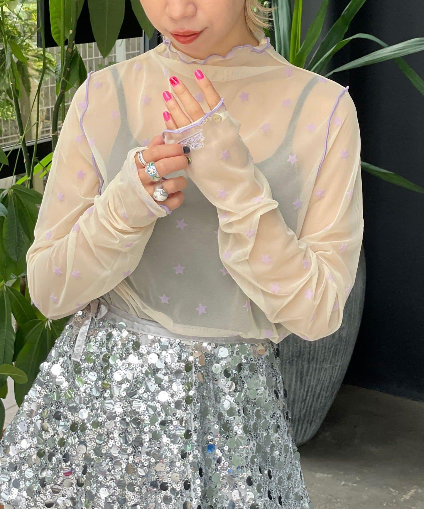 【HELLO.SANFRANCISCO/ハローサンフランシスコ】植絨星星圖案透視上衣