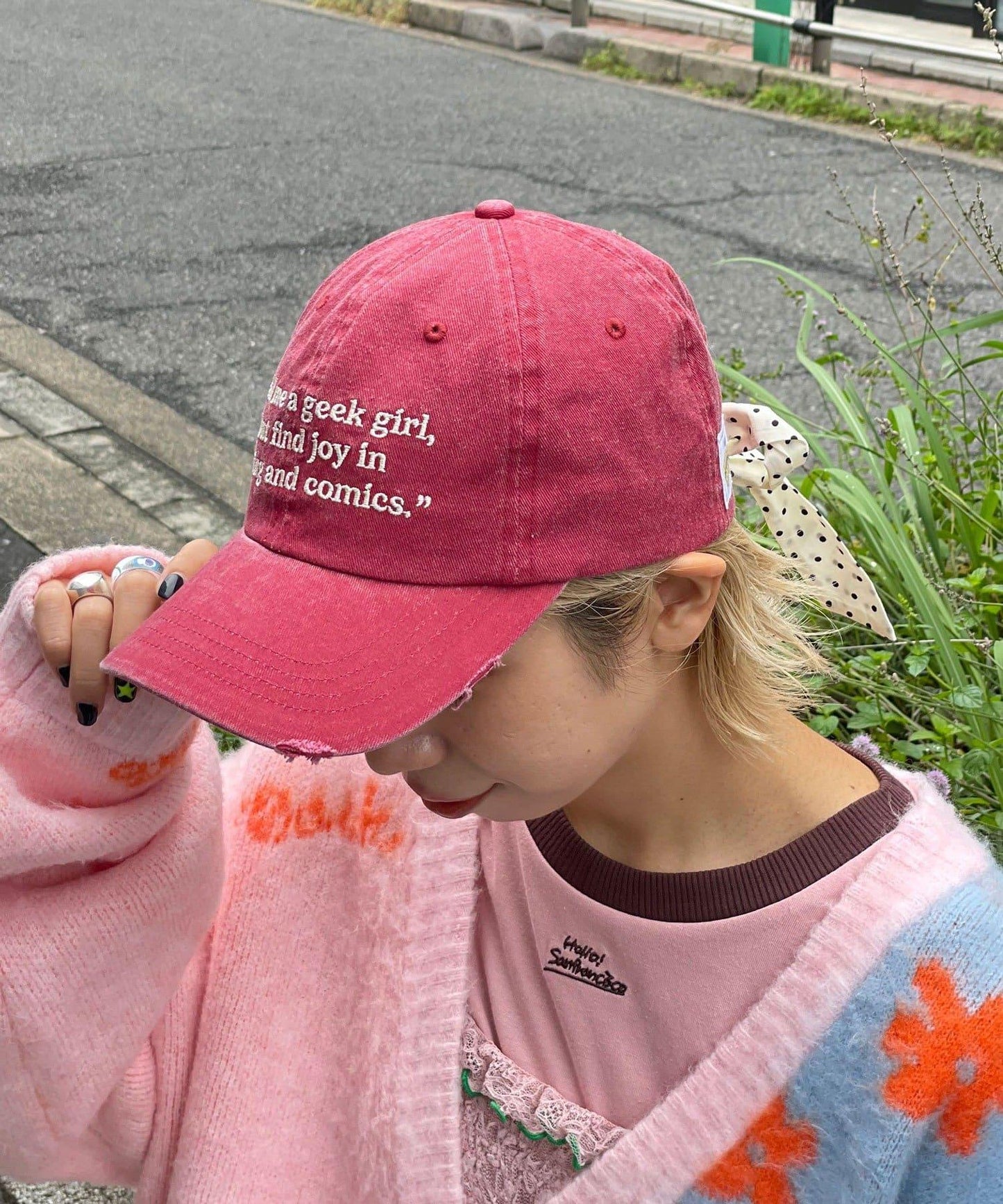 【HELLO.SANFRANCISCO/ハローサンフランシスコ】字母標語刺繡蝴蝶結棒球帽