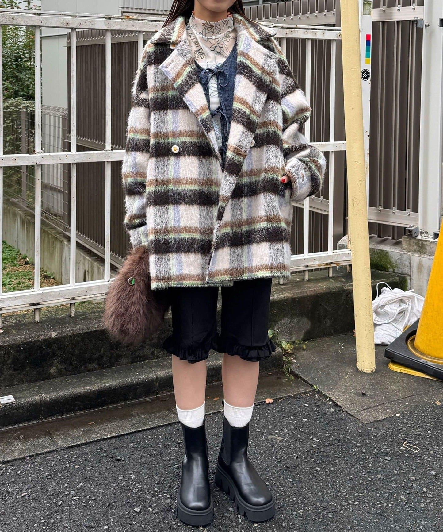 【HELLO.SANFRANCISCO/ハローサンフランシスコ】格紋長毛呢大衣