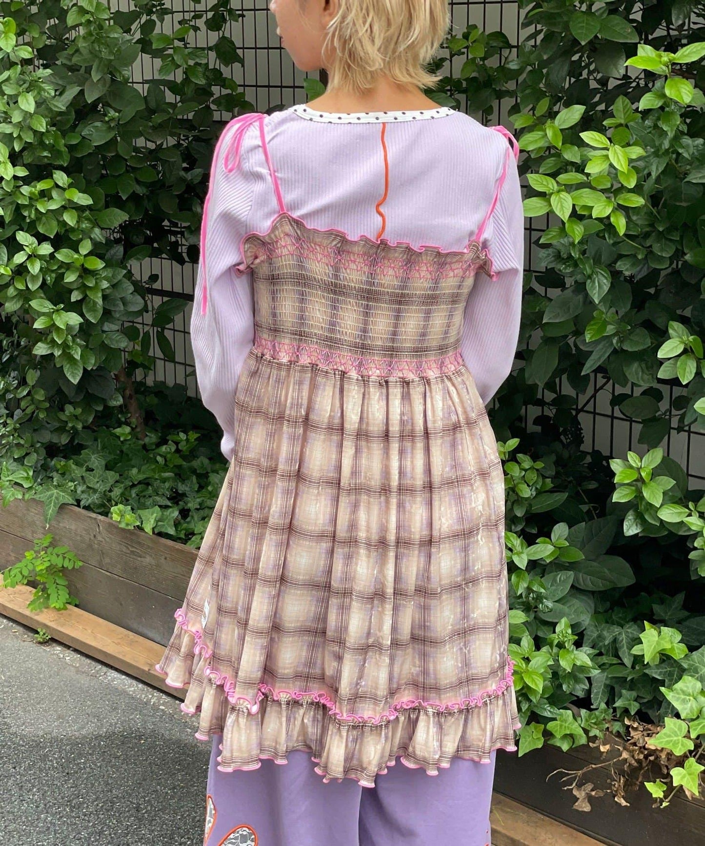 【HELLO.SANFRANCISCO/ハローサンフランシスコ】格紋天鵝絨抽褶長款上衣