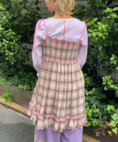 【HELLO.SANFRANCISCO/ハローサンフランシスコ】格紋天鵝絨抽褶長款上衣