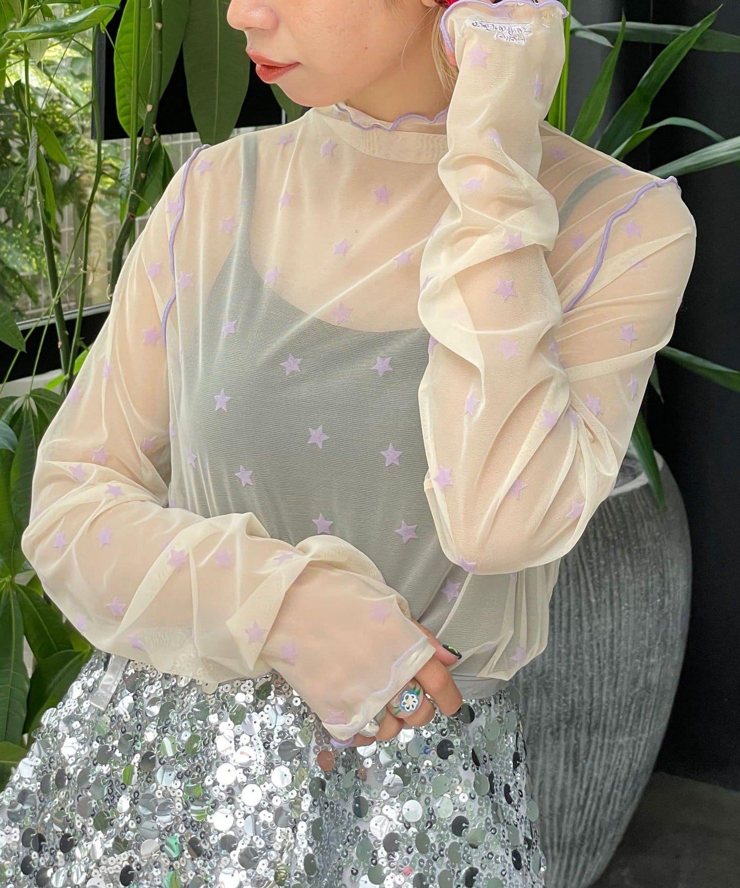 【HELLO.SANFRANCISCO/ハローサンフランシスコ】植絨星星圖案透視上衣