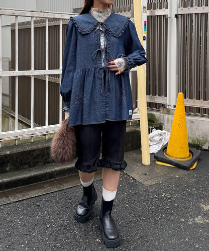 【HELLO.SANFRANCISCO/ハローサンフランシスコ】帶領雛菊刺繡牛仔襯衫