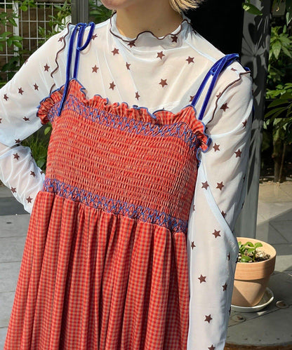 【HELLO.SANFRANCISCO/ハローサンフランシスコ】格紋天鵝絨抽褶長款上衣