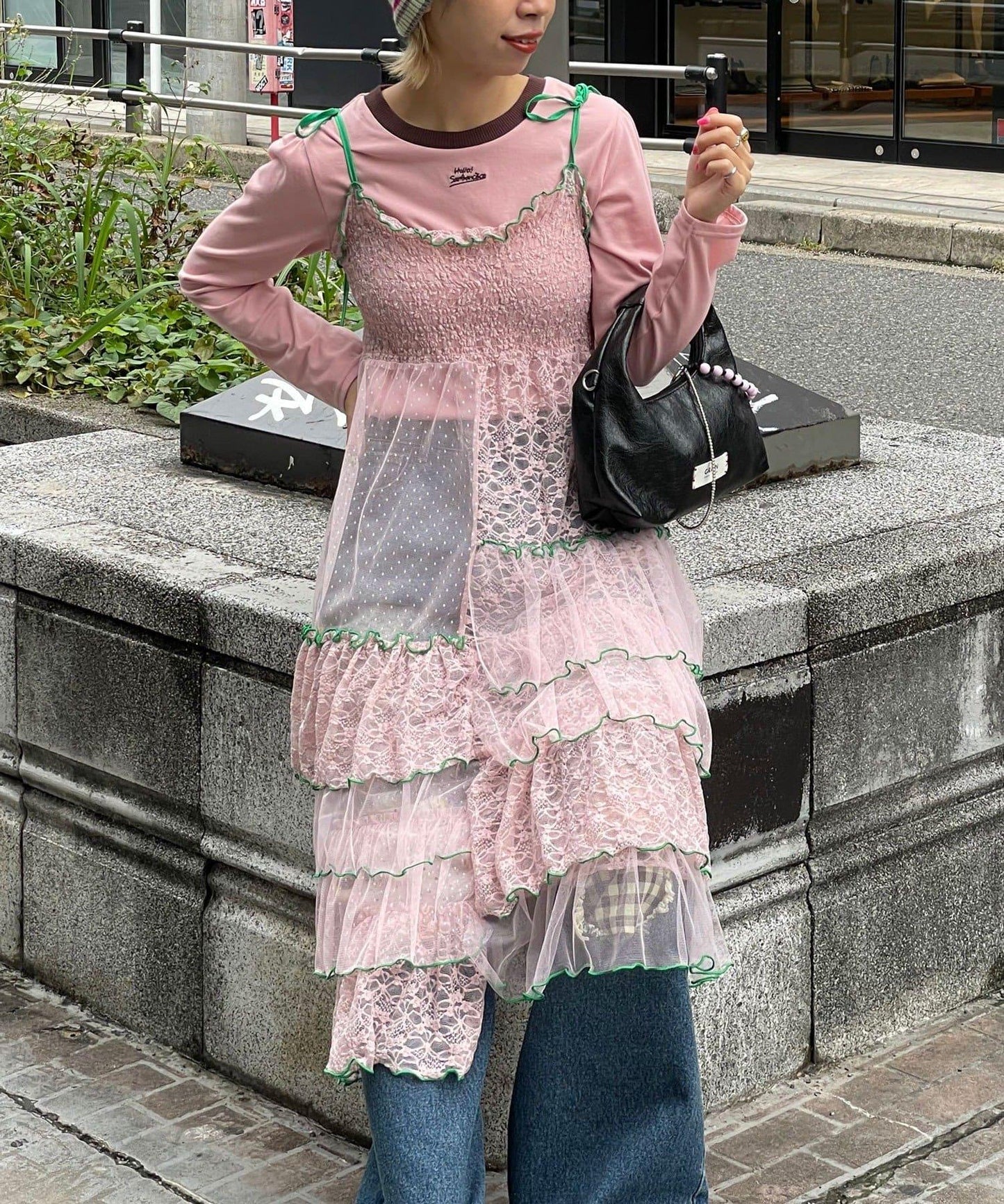 【HELLO.SANFRANCISCO/ハローサンフランシスコ】2WAY蕾絲拼接層疊半身裙