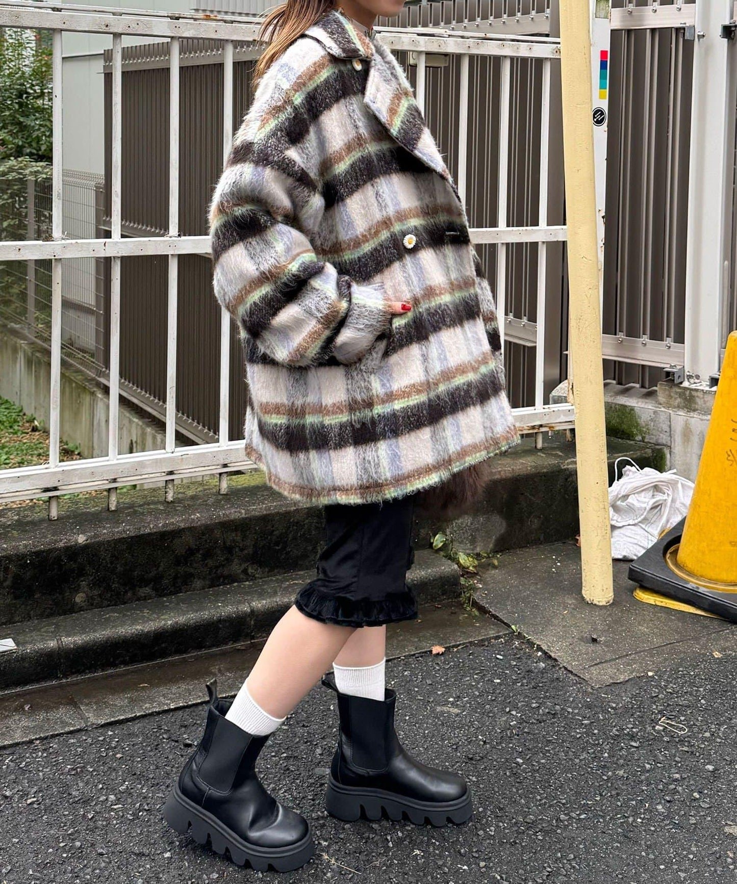 【HELLO.SANFRANCISCO/ハローサンフランシスコ】格紋長毛呢大衣