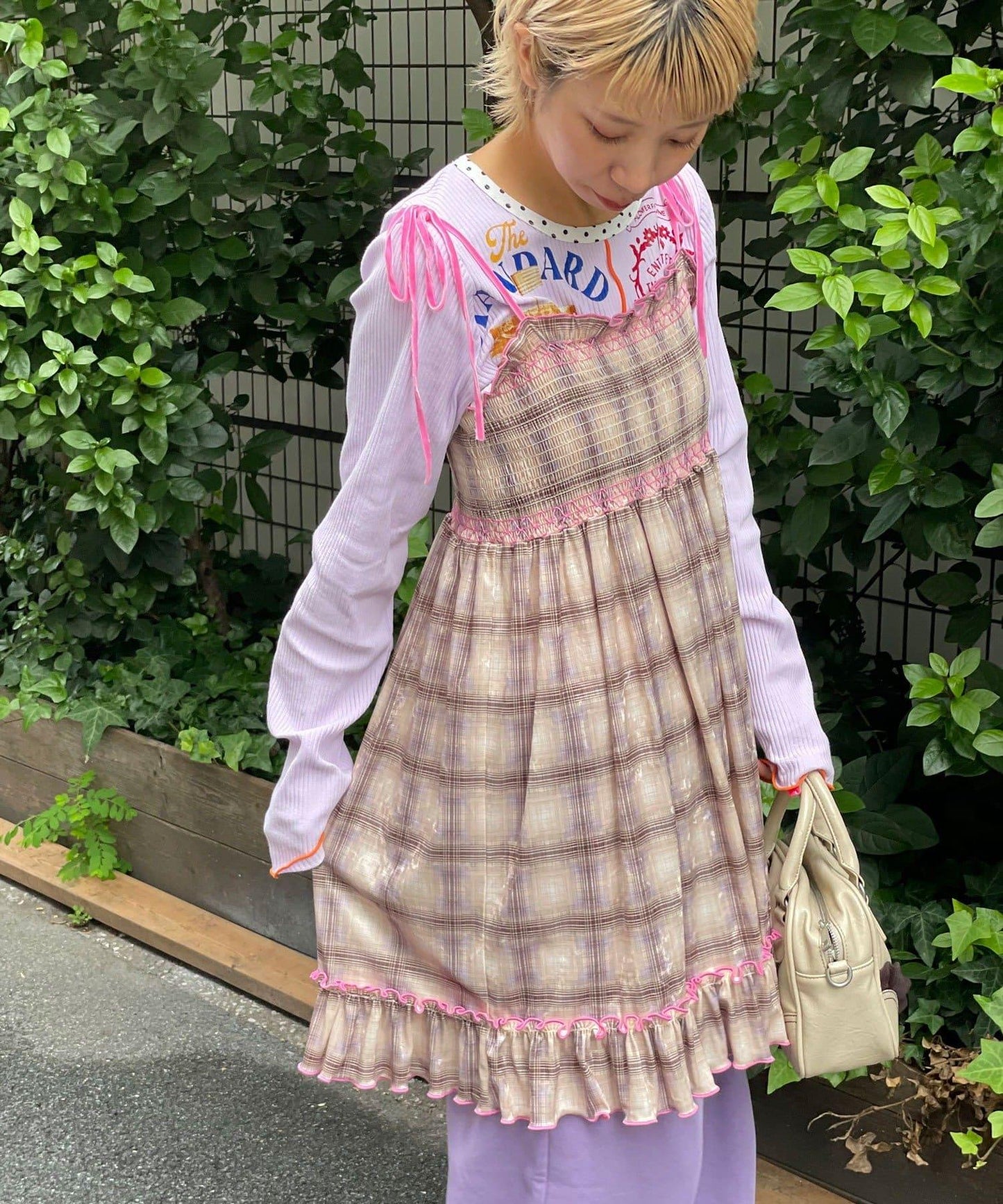 【HELLO.SANFRANCISCO/ハローサンフランシスコ】格紋天鵝絨抽褶長款上衣