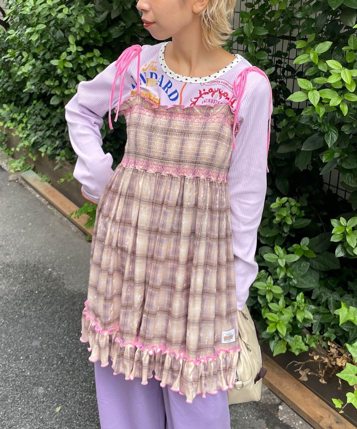 【HELLO.SANFRANCISCO/ハローサンフランシスコ】格紋天鵝絨抽褶長款上衣