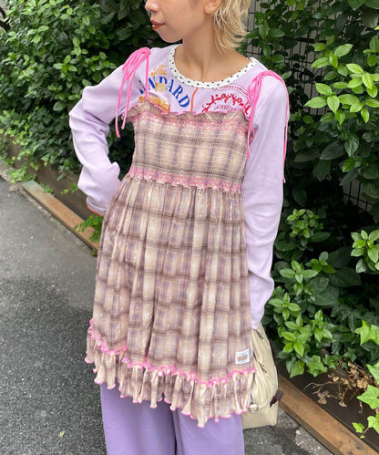 【HELLO.SANFRANCISCO/ハローサンフランシスコ】格紋天鵝絨抽褶長款上衣