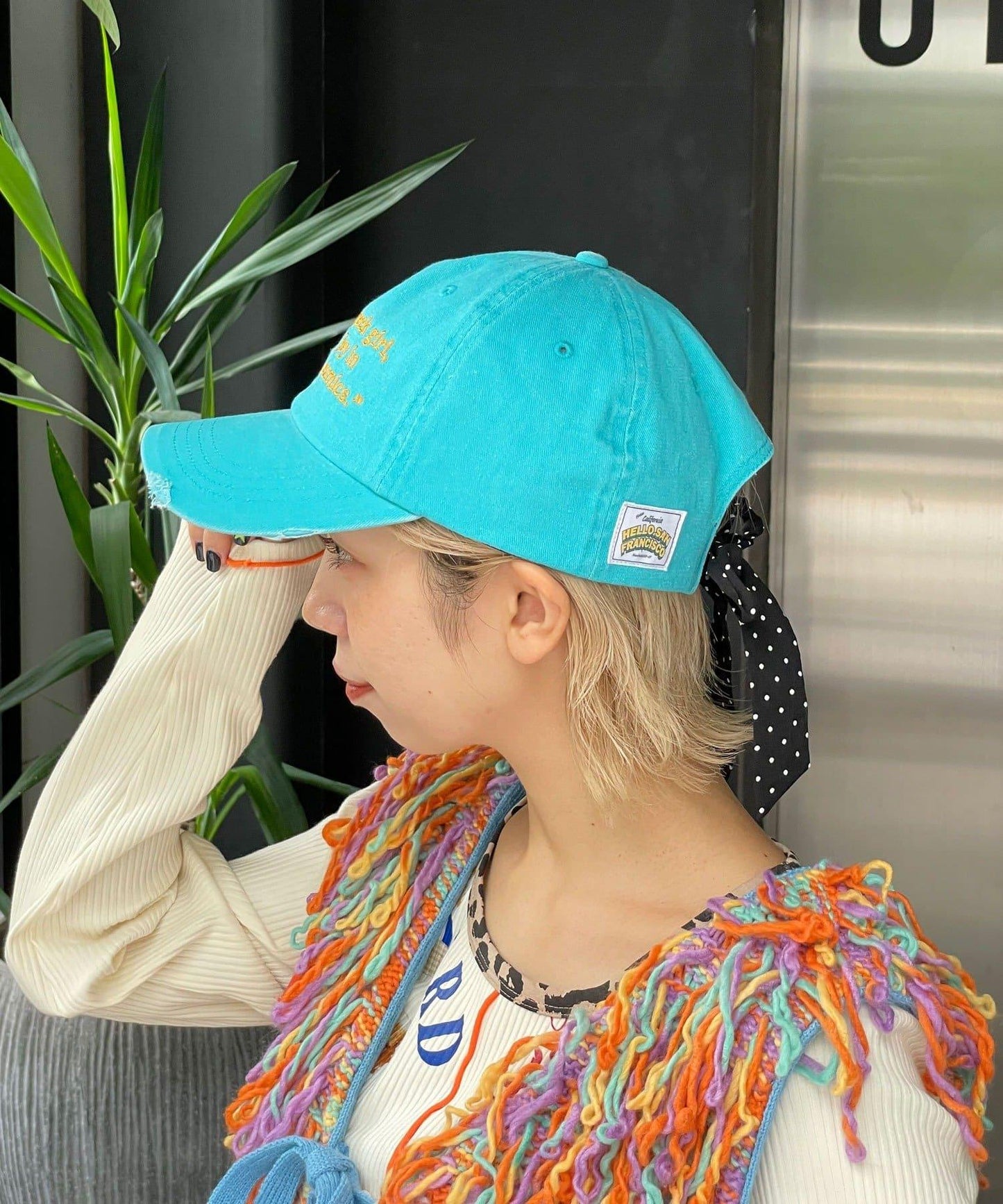 【HELLO.SANFRANCISCO/ハローサンフランシスコ】字母標語刺繡蝴蝶結棒球帽