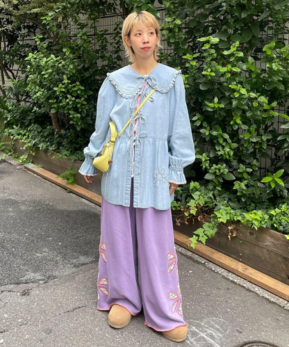 【HELLO.SANFRANCISCO/ハローサンフランシスコ】帶領雛菊刺繡牛仔襯衫