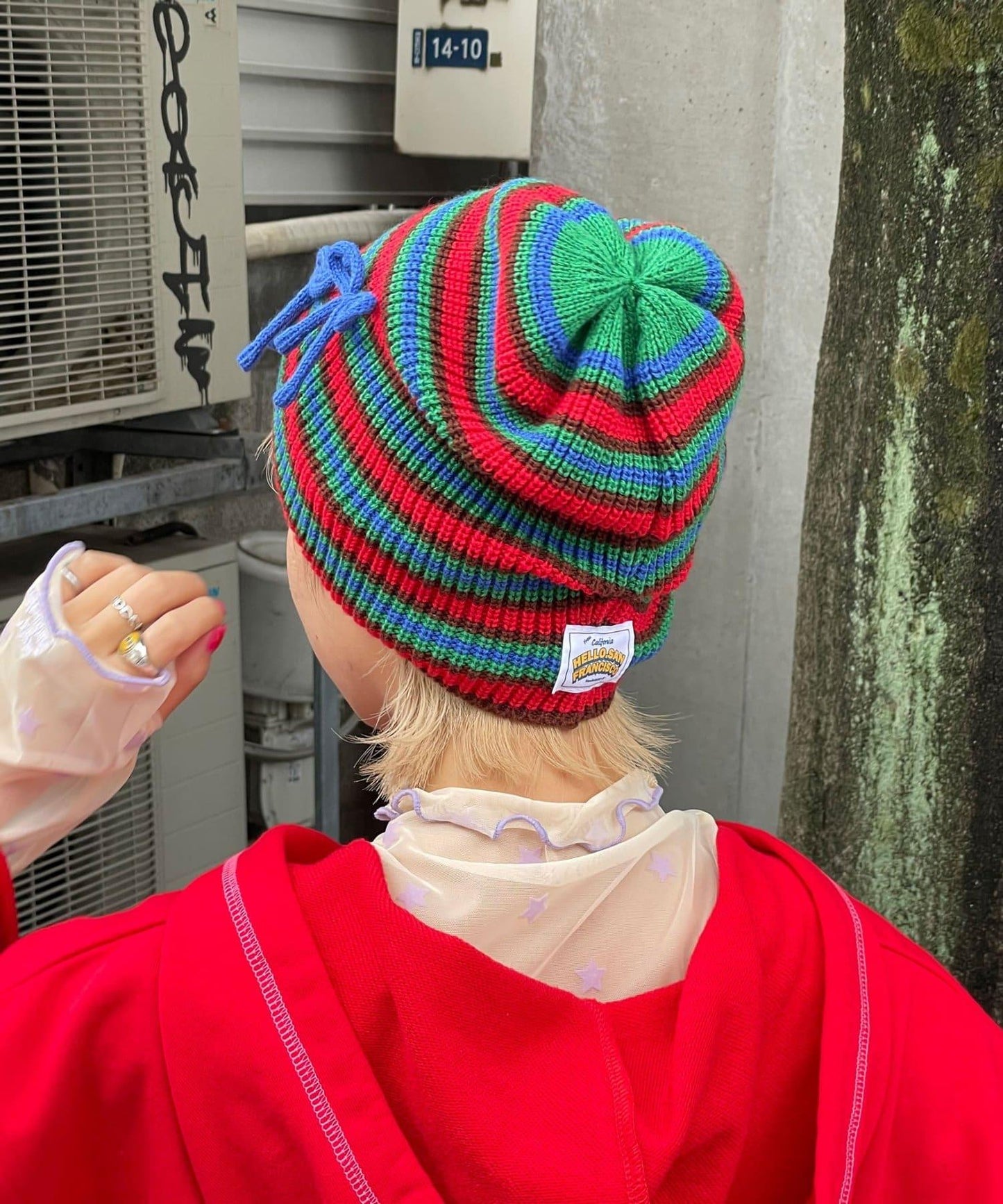 【HELLO.SANFRANCISCO/ハローサンフランシスコ】帶蝴蝶結多色條紋針織帽