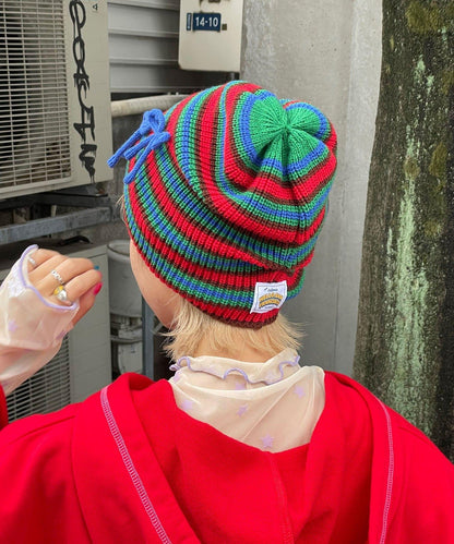 【HELLO.SANFRANCISCO/ハローサンフランシスコ】帶蝴蝶結多色條紋針織帽