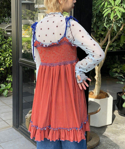 【HELLO.SANFRANCISCO/ハローサンフランシスコ】格紋天鵝絨抽褶長款上衣