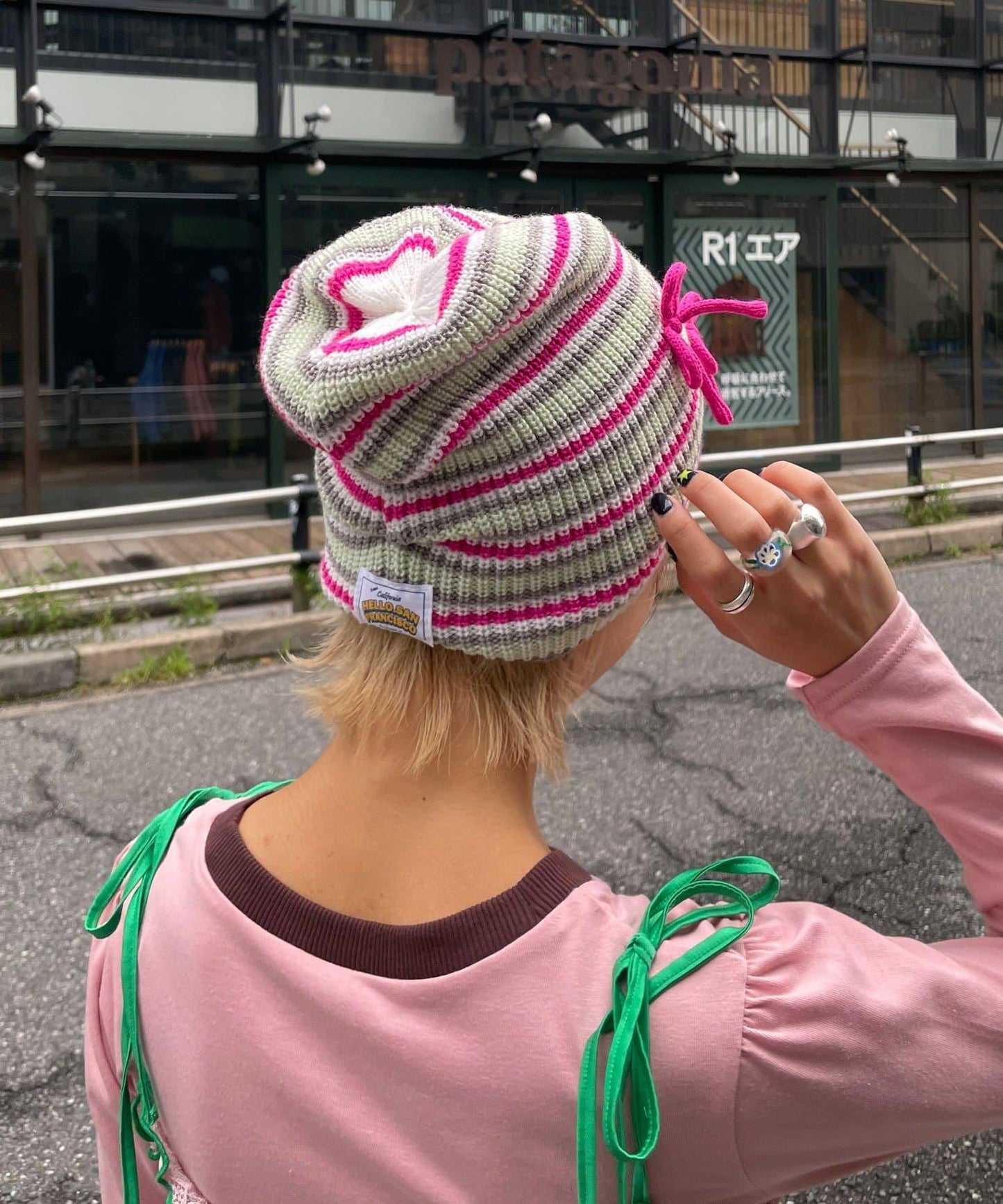 【HELLO.SANFRANCISCO/ハローサンフランシスコ】帶蝴蝶結多色條紋針織帽