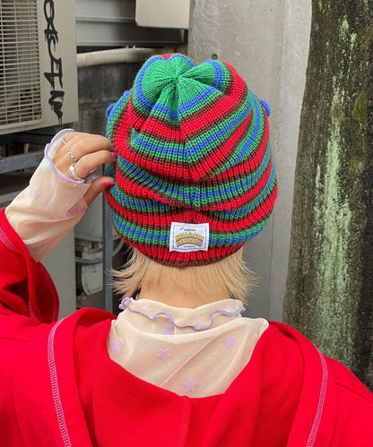 【HELLO.SANFRANCISCO/ハローサンフランシスコ】帶蝴蝶結多色條紋針織帽