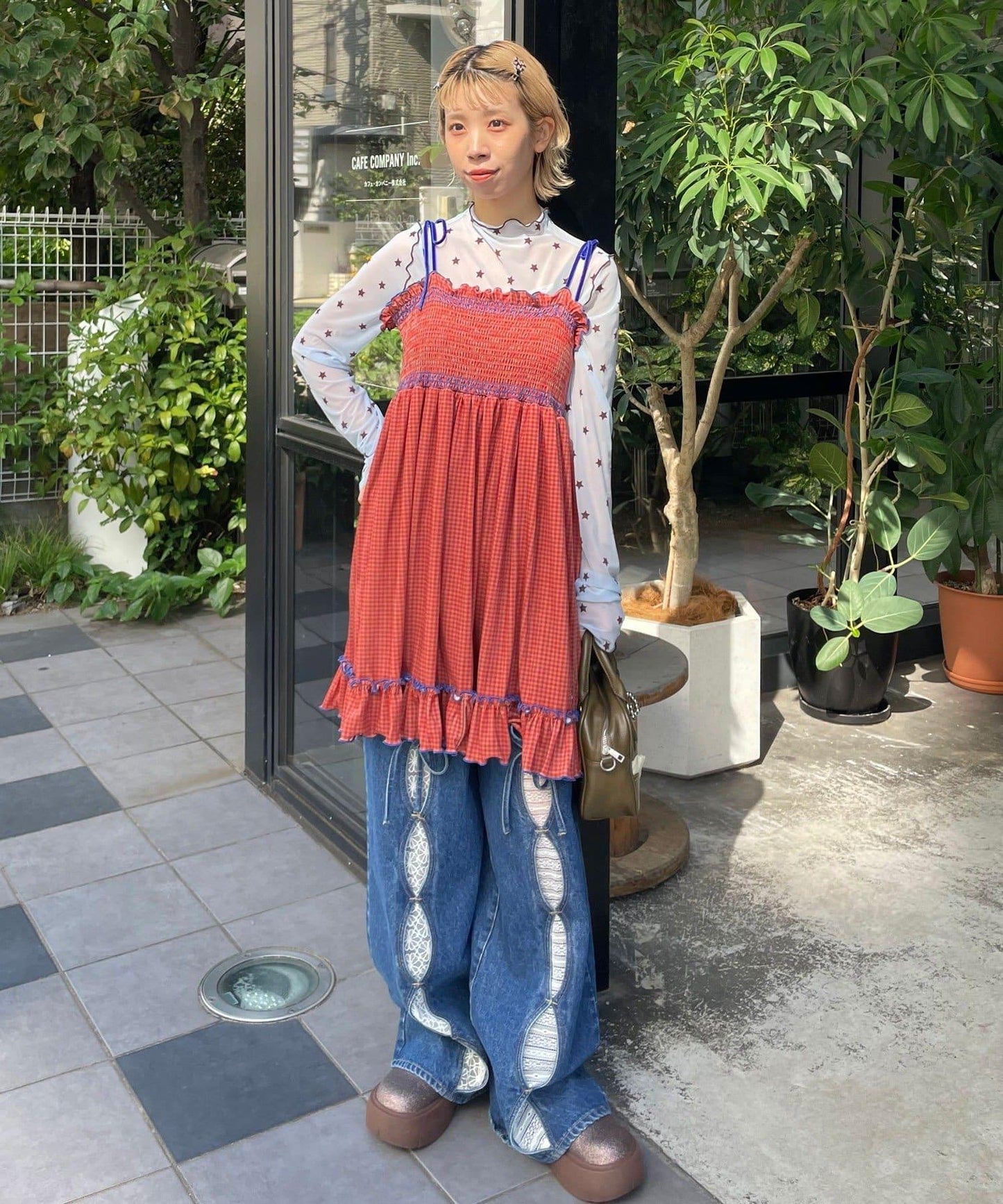 【HELLO.SANFRANCISCO/ハローサンフランシスコ】格紋天鵝絨抽褶長款上衣