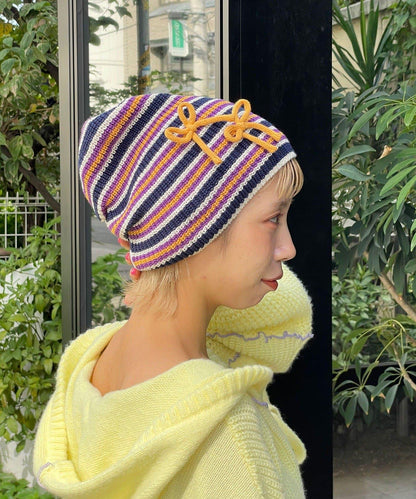 【HELLO.SANFRANCISCO/ハローサンフランシスコ】帶蝴蝶結多色條紋針織帽