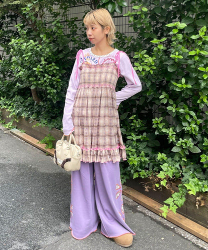 【HELLO.SANFRANCISCO/ハローサンフランシスコ】格紋天鵝絨抽褶長款上衣