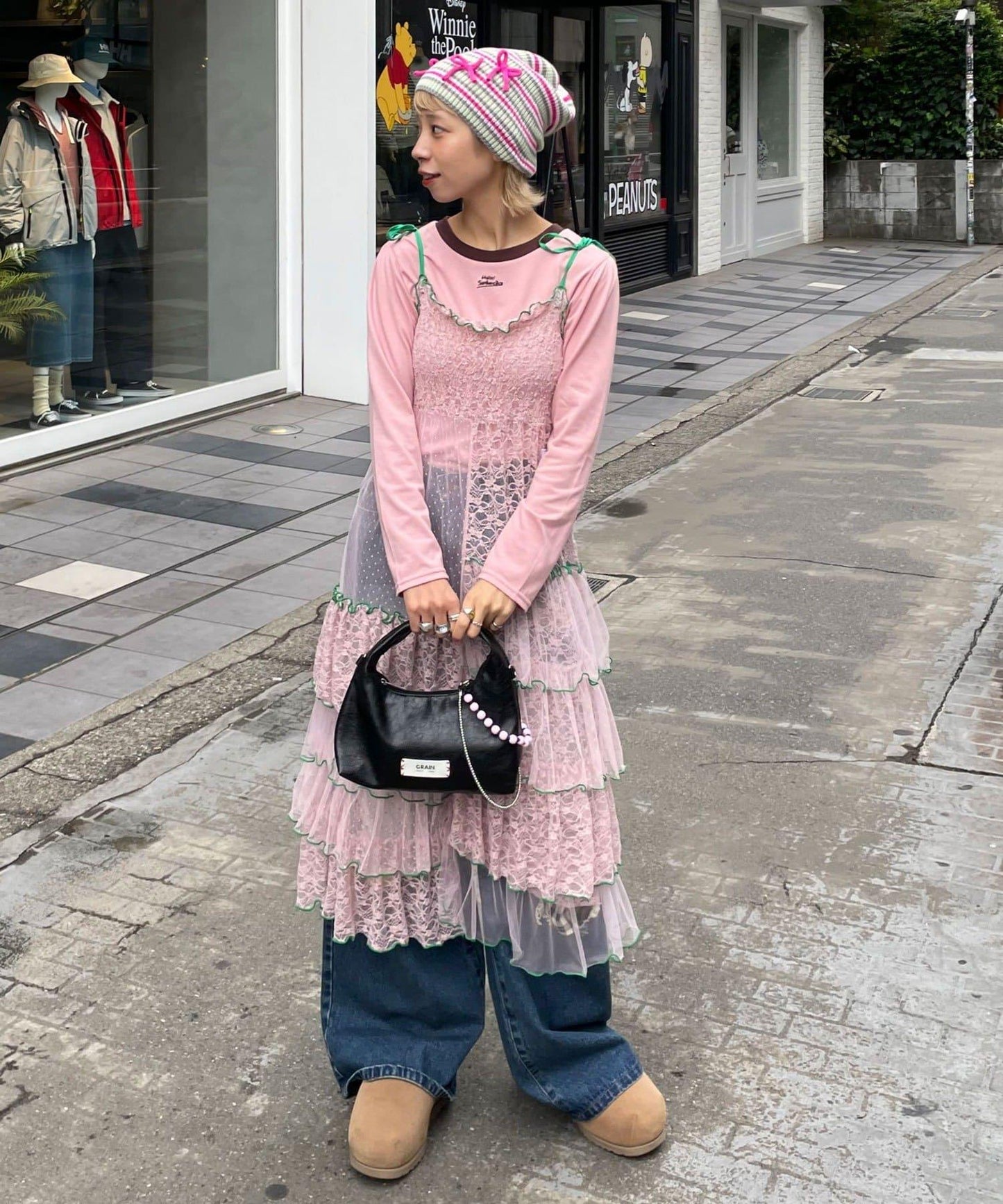 【HELLO.SANFRANCISCO/ハローサンフランシスコ】帶蝴蝶結多色條紋針織帽