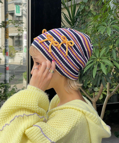 【HELLO.SANFRANCISCO/ハローサンフランシスコ】帶蝴蝶結多色條紋針織帽