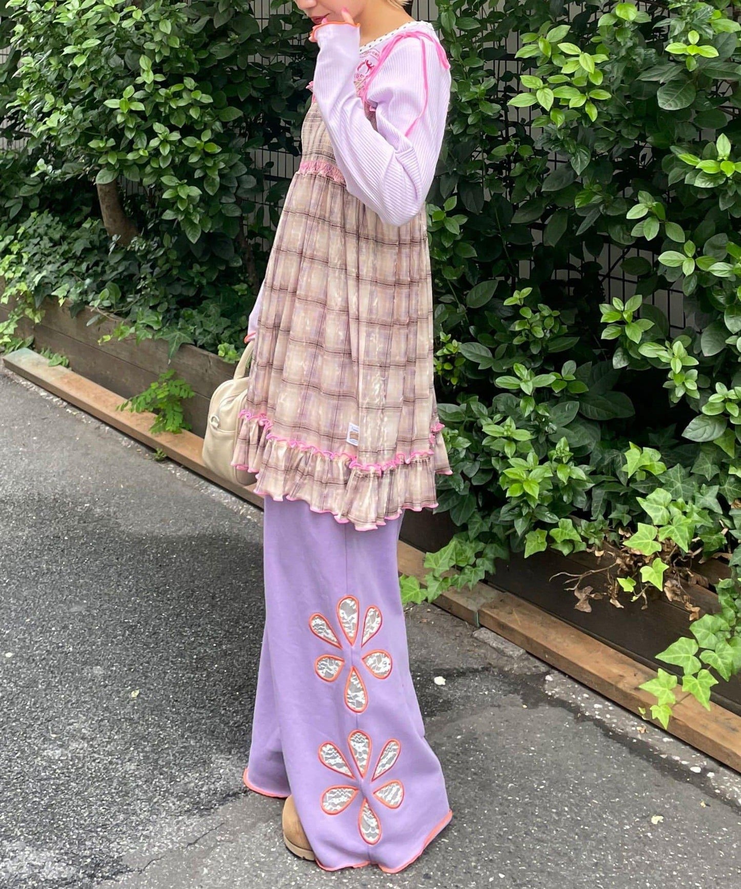 【HELLO.SANFRANCISCO/ハローサンフランシスコ】格紋天鵝絨抽褶長款上衣