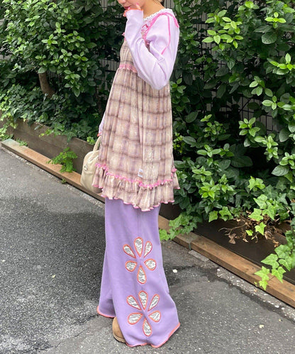 【HELLO.SANFRANCISCO/ハローサンフランシスコ】格紋天鵝絨抽褶長款上衣